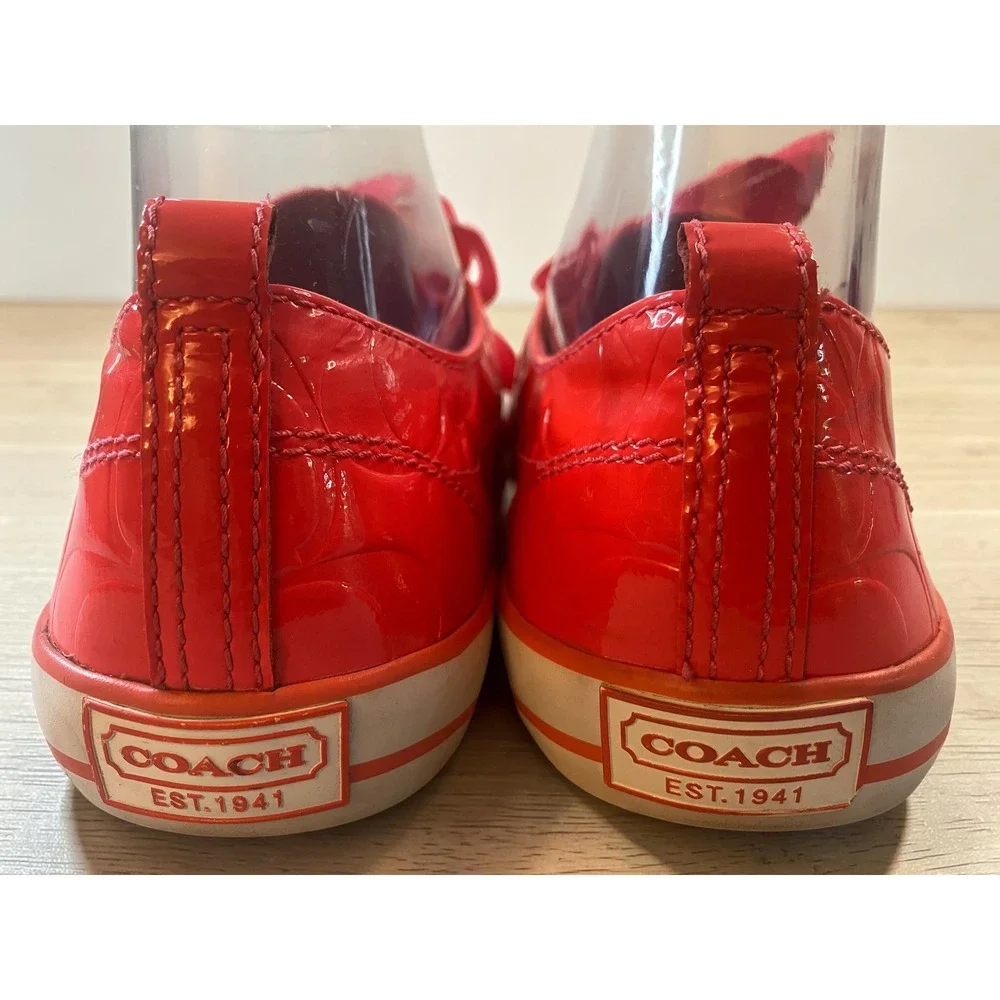 Coach Suzzy AUTHENTIC‎ Signature C Embossed Patent Leather Coral/Red Women's 8.5